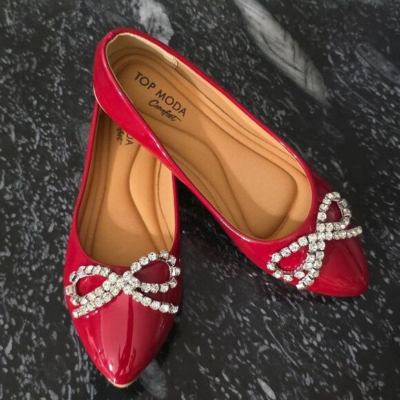 BRAND NEW TOP MODA COMFORT  with  RHINESTONE BOW WOMEN  FLAT R3 - Picture 8 of 15